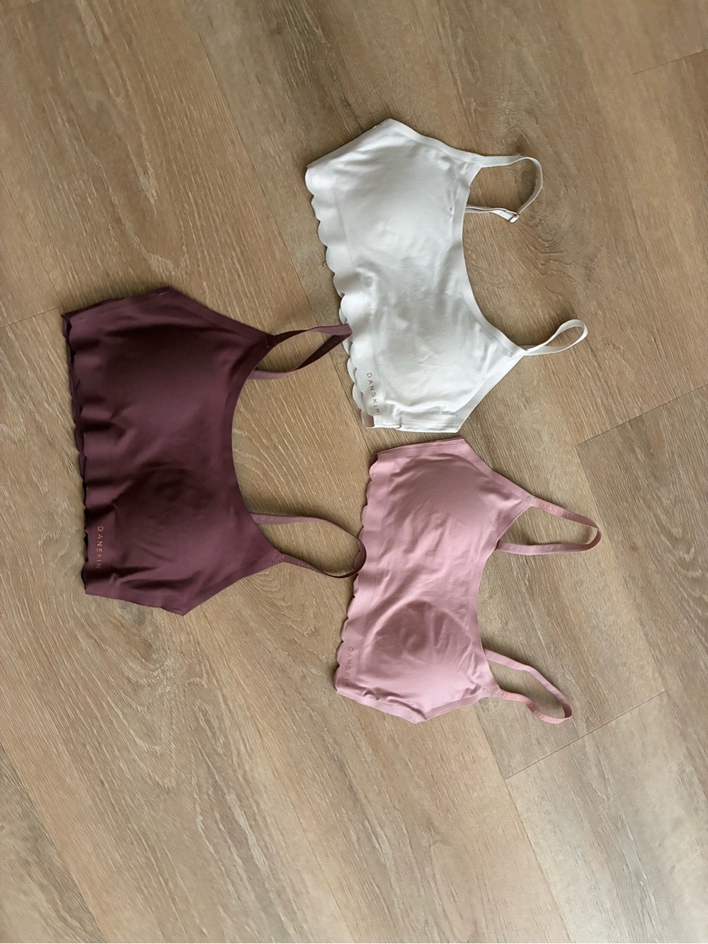 Danskin 3-Pack Scalloped Bralettes in Cream, Pink & Brown - Picture 4 of 9